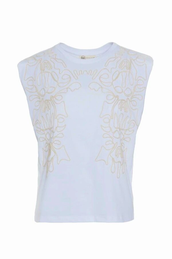 Camiseta blanca con bordado beige